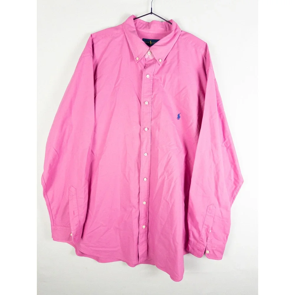 Ralph Lauren Button Down Shirt Mens 2XB Pink Long Sleeve Classic Preppy Old Mone
